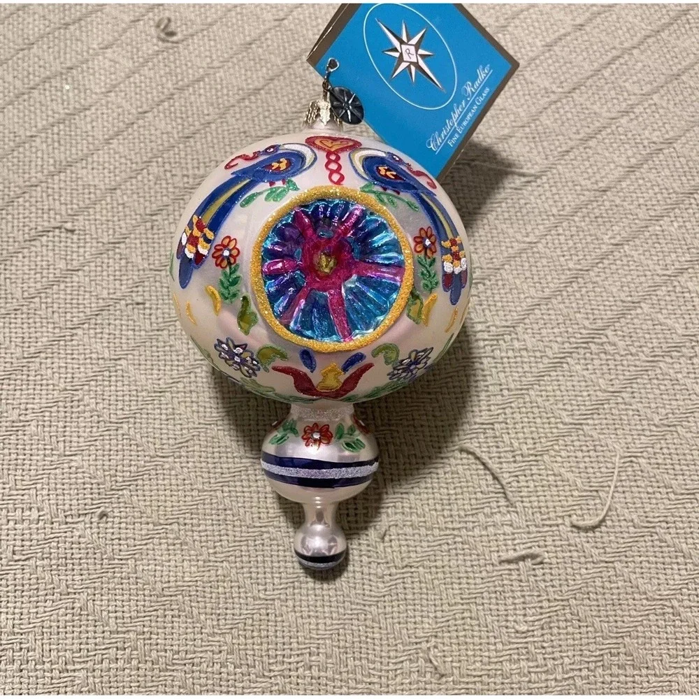 2 Christopher Radko Fantasia 20th Anniversary Glass Ornament Teardrop Peppermint
